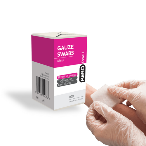 AEROSWAB Non-Sterile White Gauze Swab 5 x 5cm Pack/100 (8PLY)