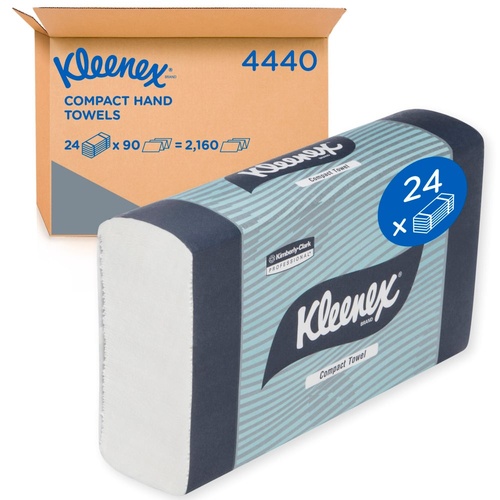 KLEENEX® Compact Hand Towels (4440), White Folded Paper Towels, 24 Packs