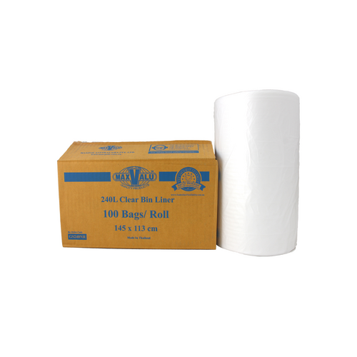 240LT Clear Bin Liners – 145 x 113cm (Roll)