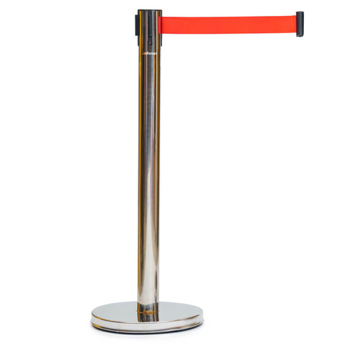 Enforcer Retractable Belt Barrier Bollard Stainless Steel Red Belt