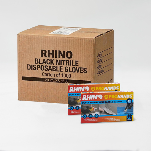 Rhino Prohands Black Nitrile Disposable Gloves – Carton of 1000 , 20 x 50 Packs – Large / XL
