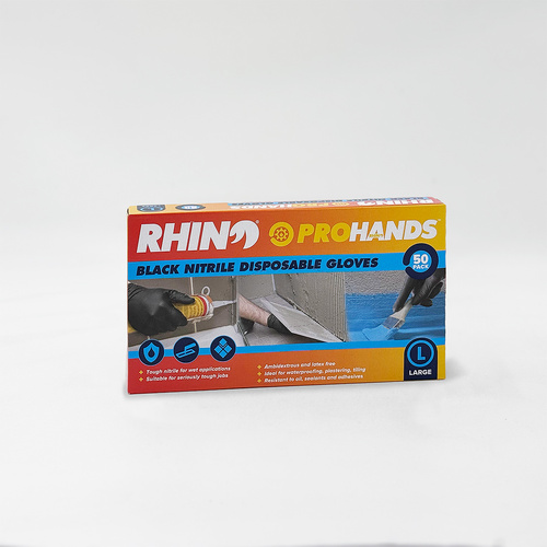 Rhino Prohands Black Nitrile Disposable Gloves – 50 Pack – Large / XL