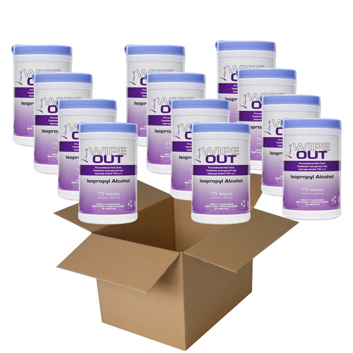 Wipe Out Isopropyl Alcohol Wipes 75 Wipes Tub - Carton of 12
