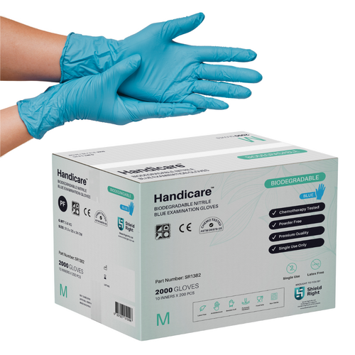 Handicare Biodegradable Blue Nitrile Gloves, Carton of 10