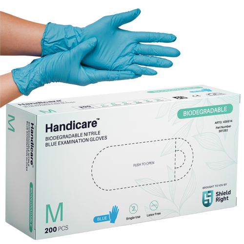 Handicare Biodegradable Blue Nitrile Examination Gloves, 200 Pack