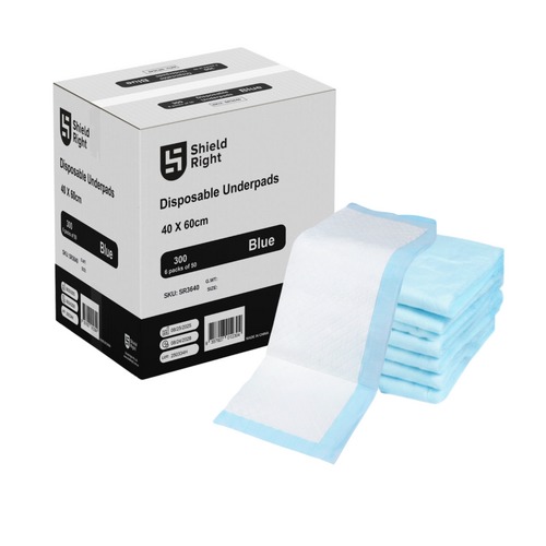Shield Right Disposable Underpads 60×40 cm – High Absorbent Leak-Proof Protection Pads (300 Pads)