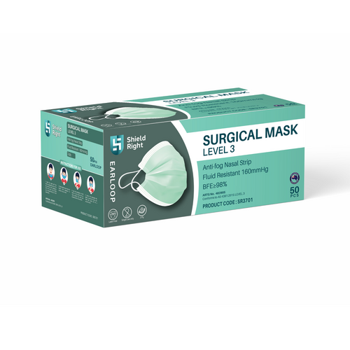 Shield Right Green Surgical Face Masks 50 Pack Level 3
