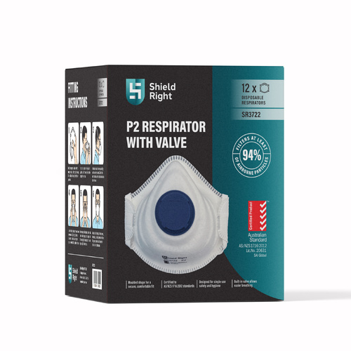Shield Right P2 Moulded Disposable Respirator, Valved – 12 Pack