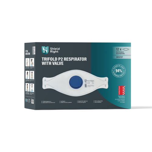 Shield Right P2 Trifold Disposable Respirator, Valved – 12 Pack
