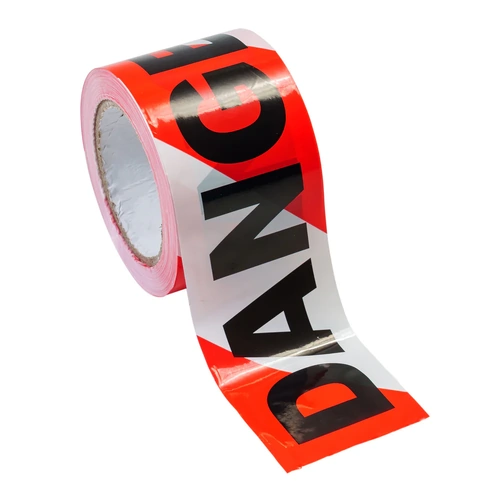 Barricade Tape, Danger - Black on Red/White 75mm x 100 Metres - Carton of 24